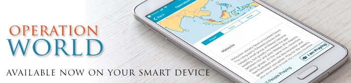 Phone with the Operation World app open to a "Pray today" location page